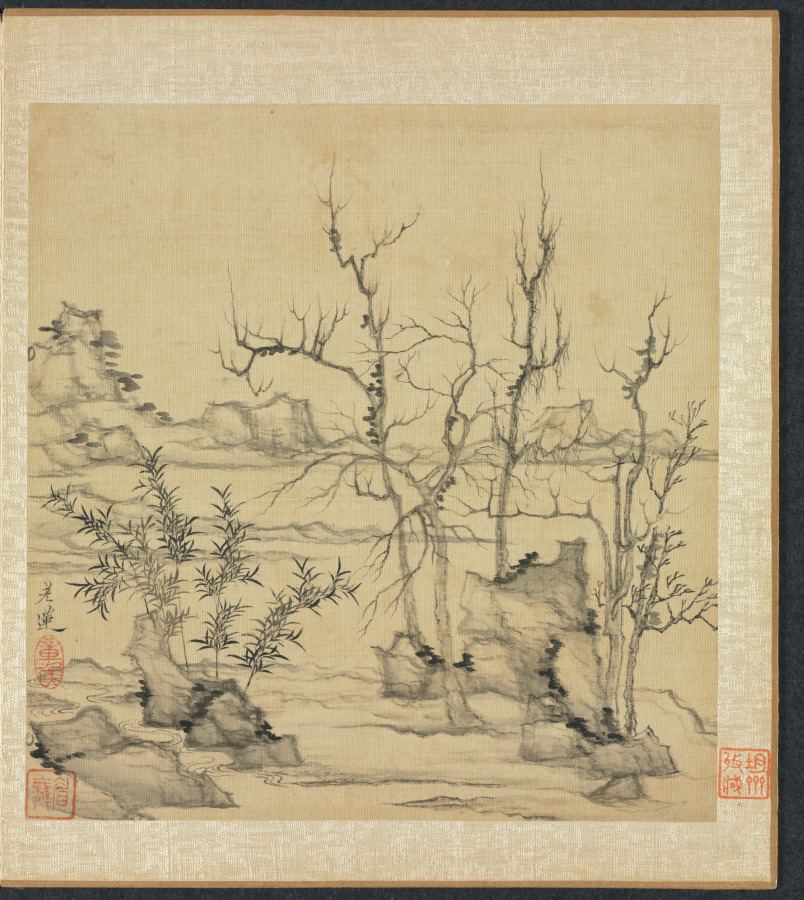 疏林浅水文人山水画